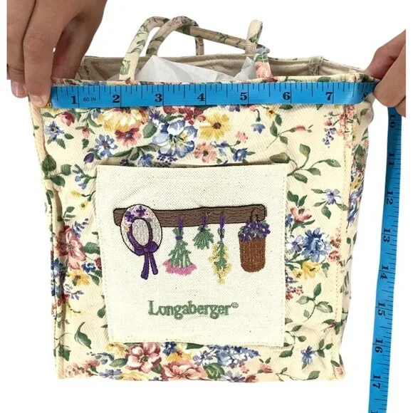 LONGABERGER HOMESTEAD Lined Tote Bag Ivory Color Floral With Embroidered Pocket - Picture 8 of 14